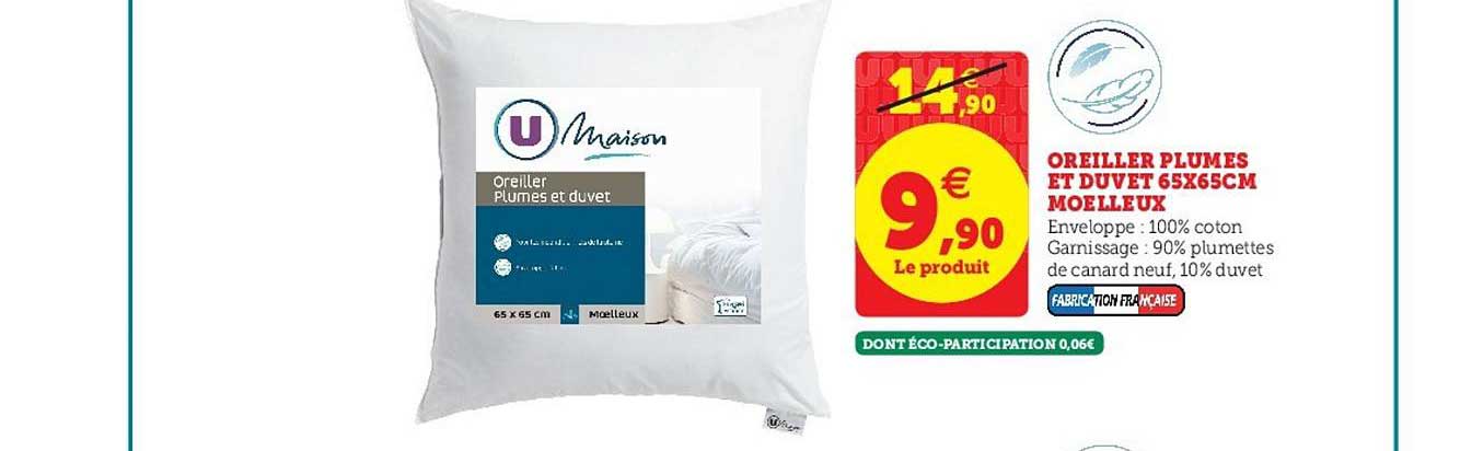 oreiller plumes et duvet 65x65cm moelleux