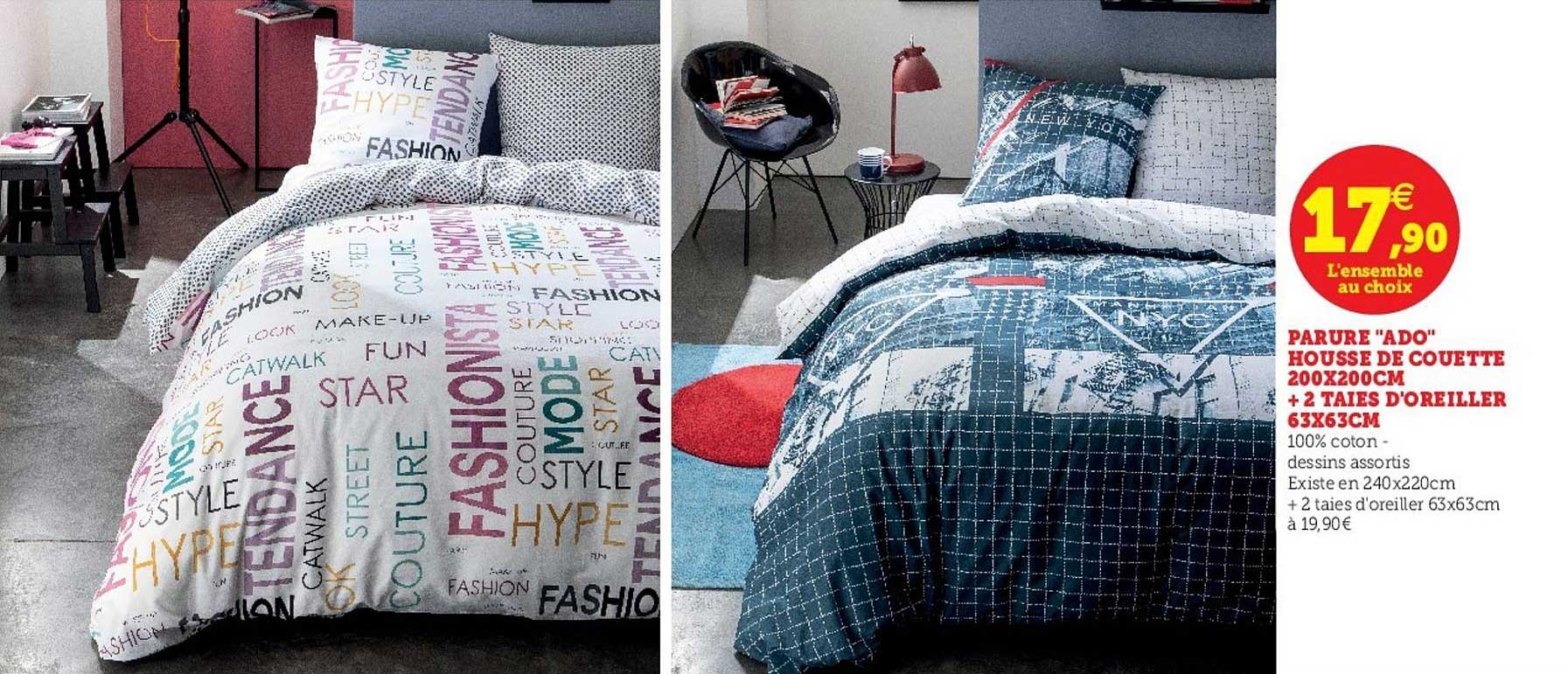 parure ado housse de couette 200x200cm + 2 taies d'oreiller 63x63cm