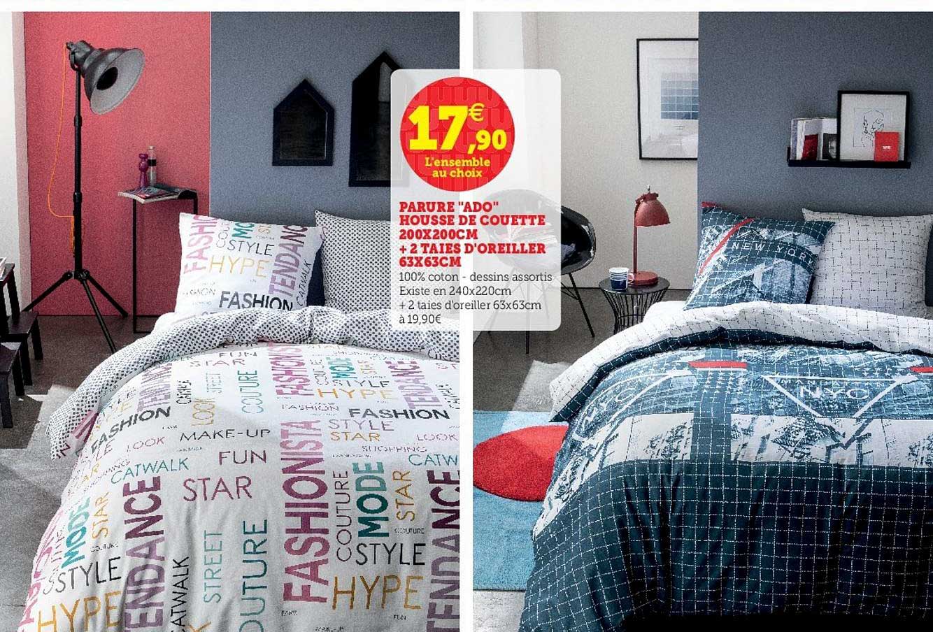 parure ado housse de couette 200x200cm + 2 taies d'oreiller 63x63cm