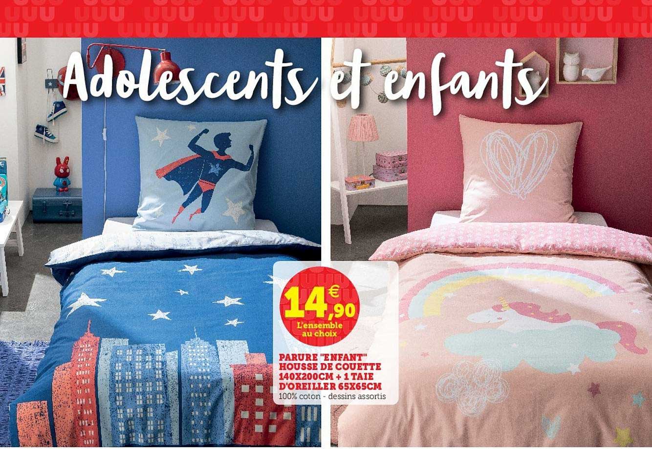 parure enfant housse de couette 140x200cm + 1 taie d'oreiller 65x65cm