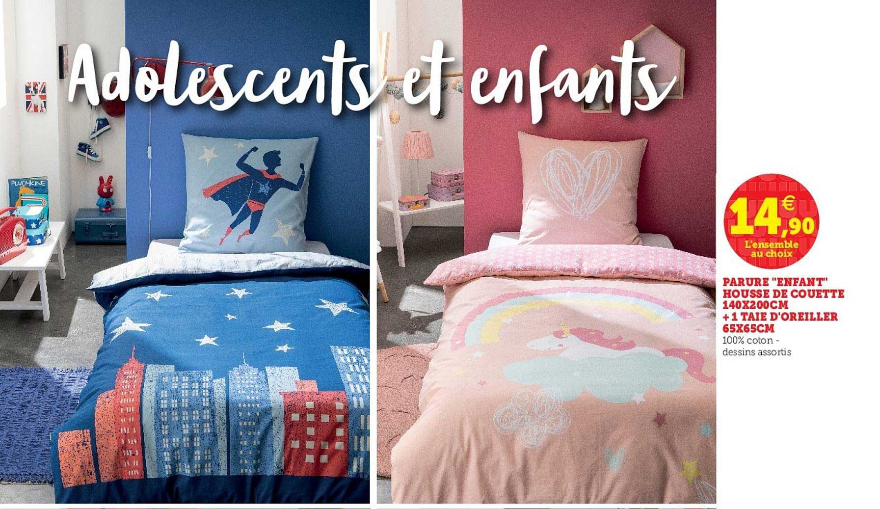 parure enfant housse de couette 140x200cm + 1 taie d'oreiller 65x65cm