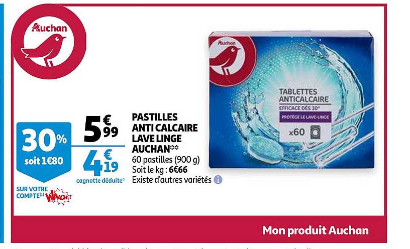 pastille anti calcaire lave linge auchan