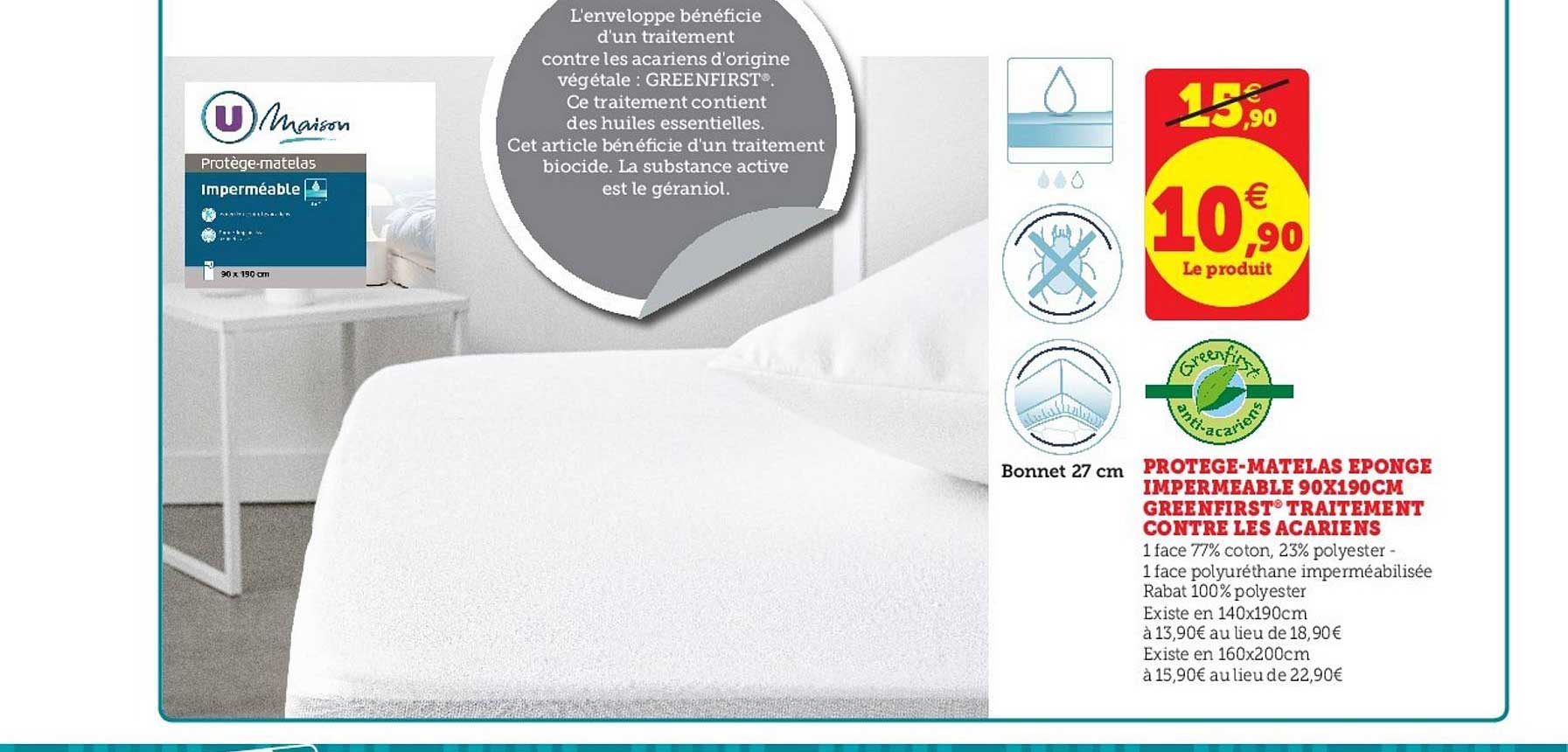 protège matelas éponge impérméable 90x190cm greenfirst traitement contre les acariens