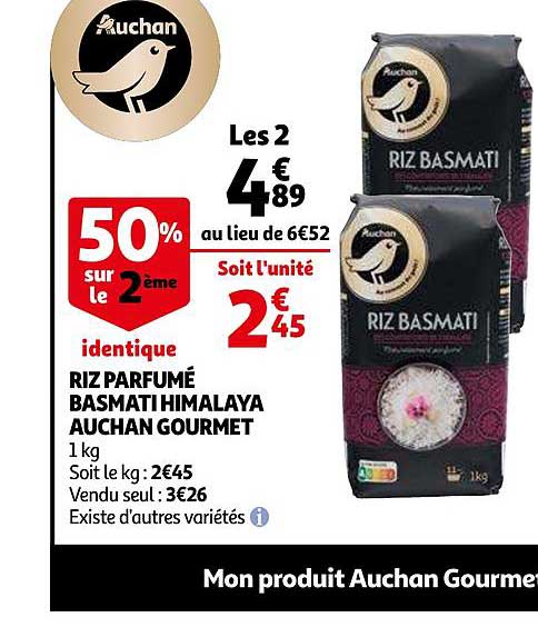 riz parfumé basmati himalaya auchan gourmet 50% sur le 2ème identique