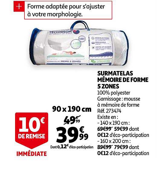 surmatelas mémoire de forme 5 zones