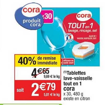 tablettes lave-vaisselle tout en 1 cora