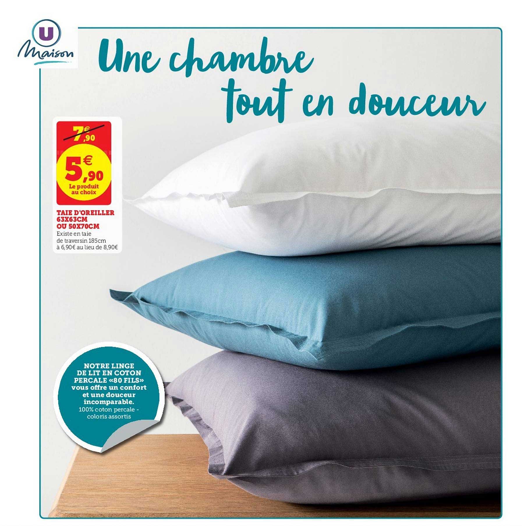 taie d'oreiller 63x63cm ou 50x70cm