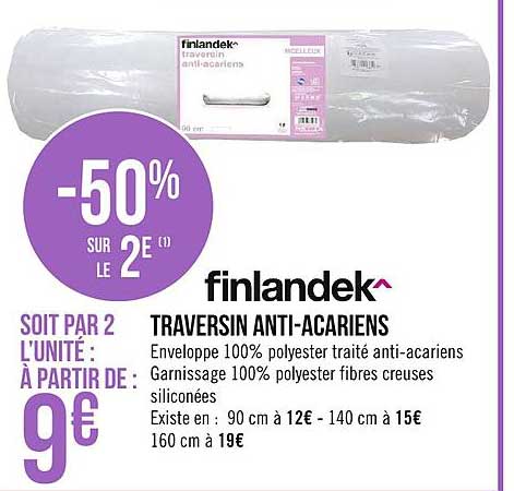 traversin anti acariens finlandek -50% sur le 2e