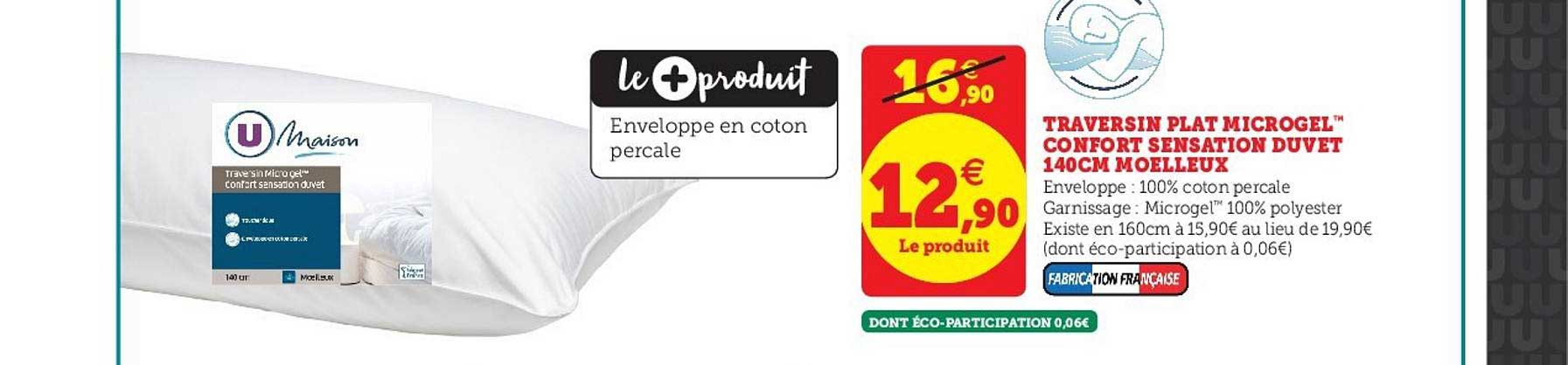 traversin plat microgel confort sensation duvet 140cm moelleux