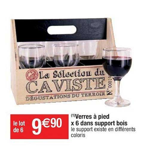 Verres à Pied X6 Dans Support Bois