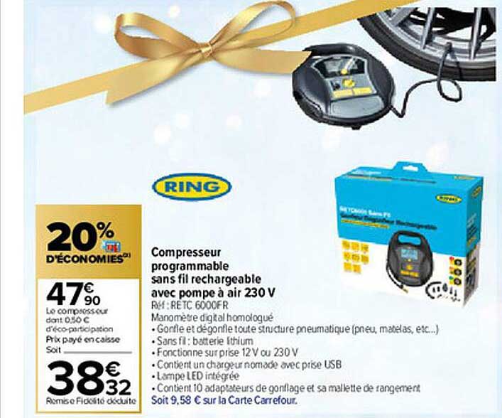 Compresseur Programmable Sans Fil Rechargeable Avec Pompe à Air 230 V Ring