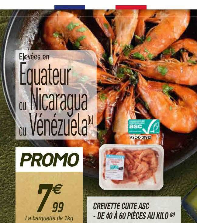 crevette cuite asc - de 40 à 60 pièce au kilo