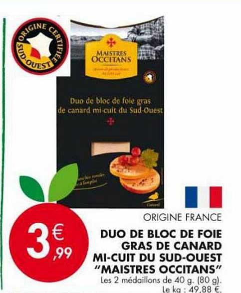 duo de bloc de foie gras de canard mi-cuit du sud-ouest "maistres occitans"
