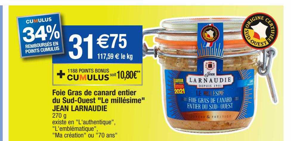 foie gras de canard entier du sud-ouest "le millésime" jean larnaudie