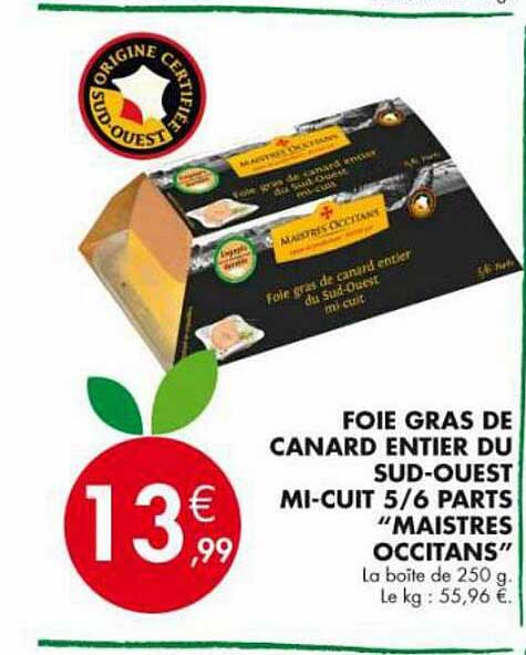 foie gras de canard entier du sud-ouest mi-cuit 5-6 parts "maistres occitans"