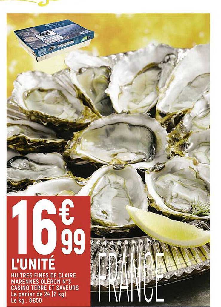 huîtres fines de claire marennes oléron n°3 casino terre et saveurs