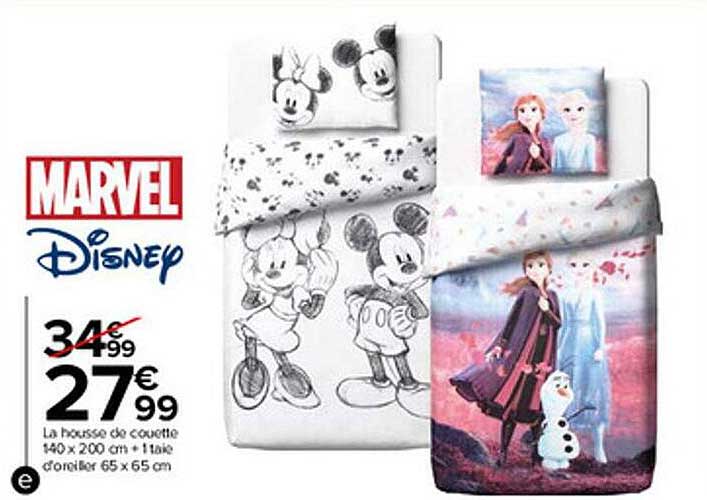 la housse de couette 140 x 200 cm + 1 taie d'oreiller 65 x 65 cm marvel disney