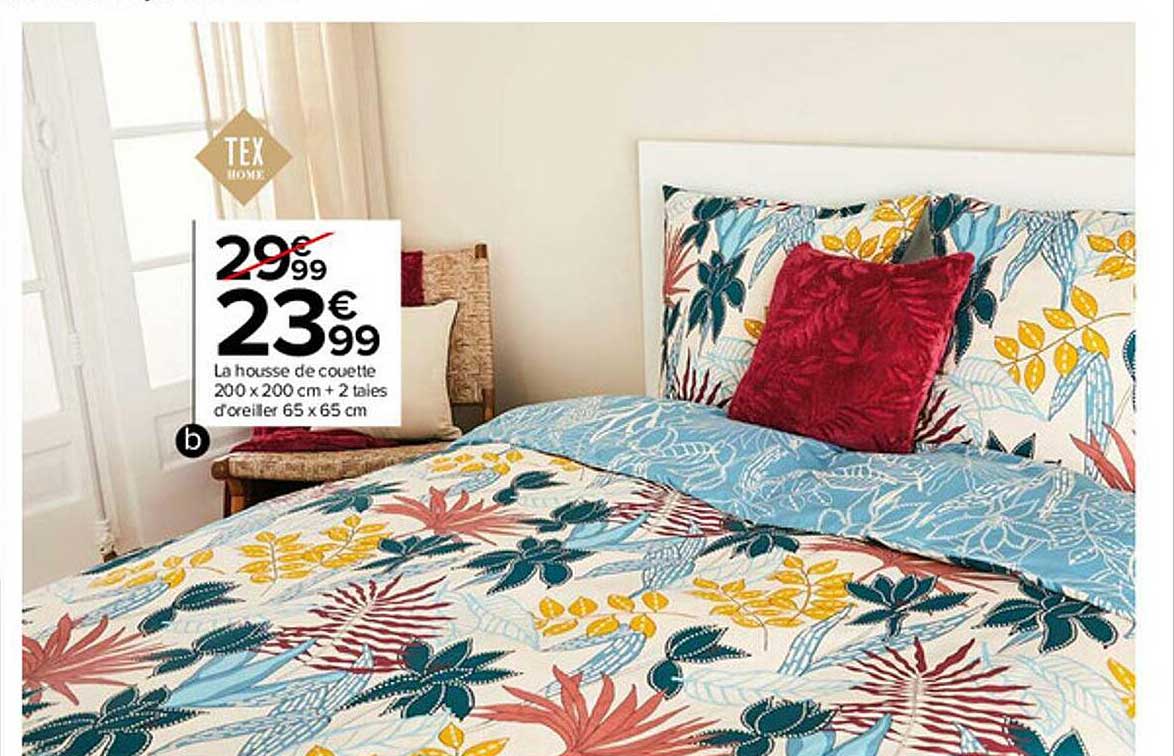 la housse de couette 200 x 200 cm + 2 taies d'oreiller 65 x 65 cm tex home
