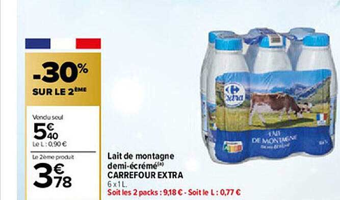 Lait De Montagne Demi-écrémé Carrefour Extra