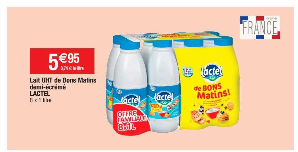 lait uht de bons matins demi-écrémé lactel
