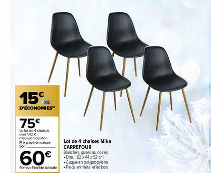 lot de 4 chaises mika carrefour