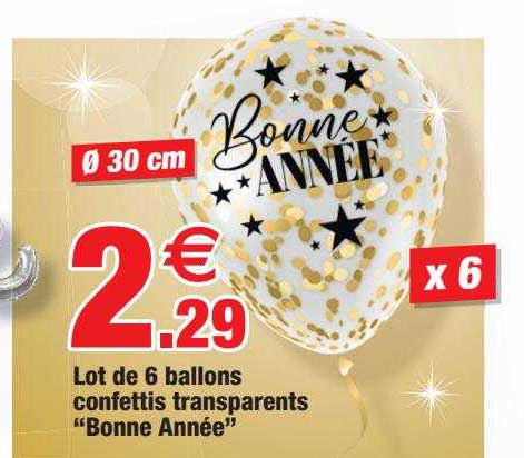 lot de 6 ballons confettis transparents "bonne année"