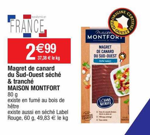 magret de canard du sud-ouest séché & tranché maison montfort