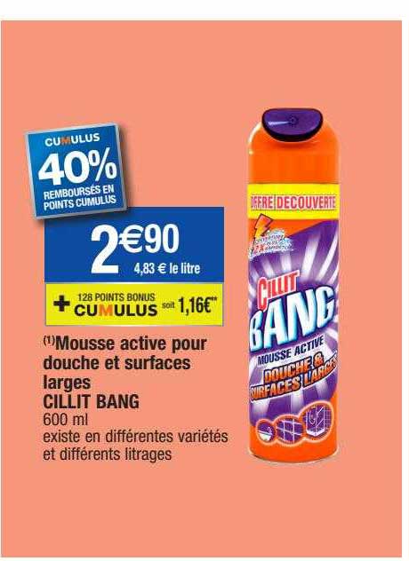mousse active pour douche et surface larges cillit bang