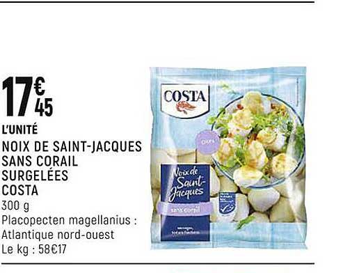 noix de saint-jacques sans corail surgelées costa