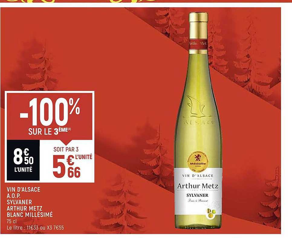vin d'alsace a.o.p. sylvaner arthur metz blanc millésimé