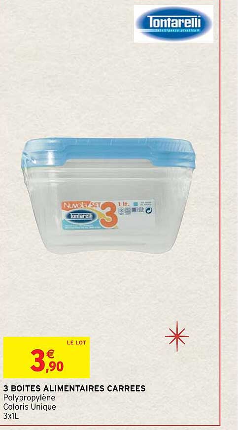 3 boîtes alimentaires carrées tontarelli