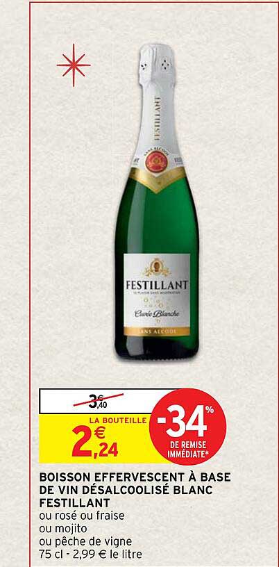 Boisson Effervescent à Base De Vin Désalcoolisé Blanc Festillant