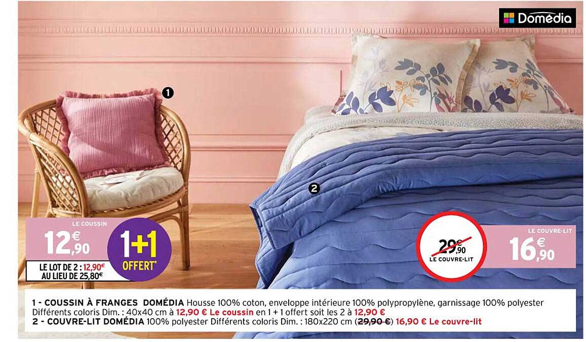 Coussin à Franges Domédia, Couvre-lit Domédia