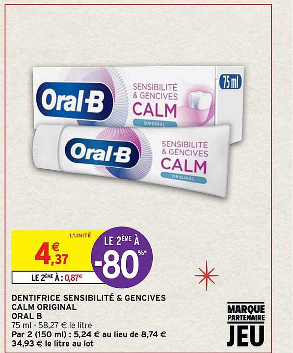 dentifrice sensibilité & gencives calm original oral b