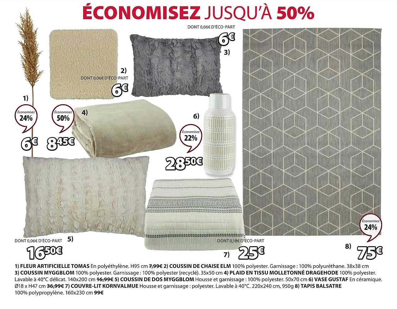 fleur artificielle tomas, coussin de chaise elm, coussin myggblom, plaid en tissu molletonné dragehode,, coussin de dos myggblom, vase gustaf, couvre-lit kornvalmue, tapis balsatre