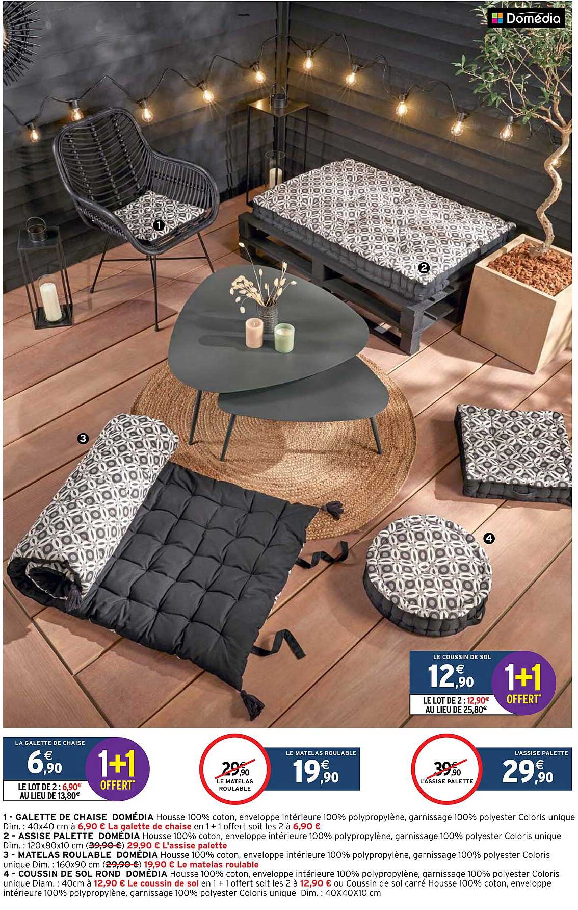 Galette De Chaise Domédia, Assise Palette Domédia, Matelas Roulable Domédia, Coussin De Sol Rond Domédia