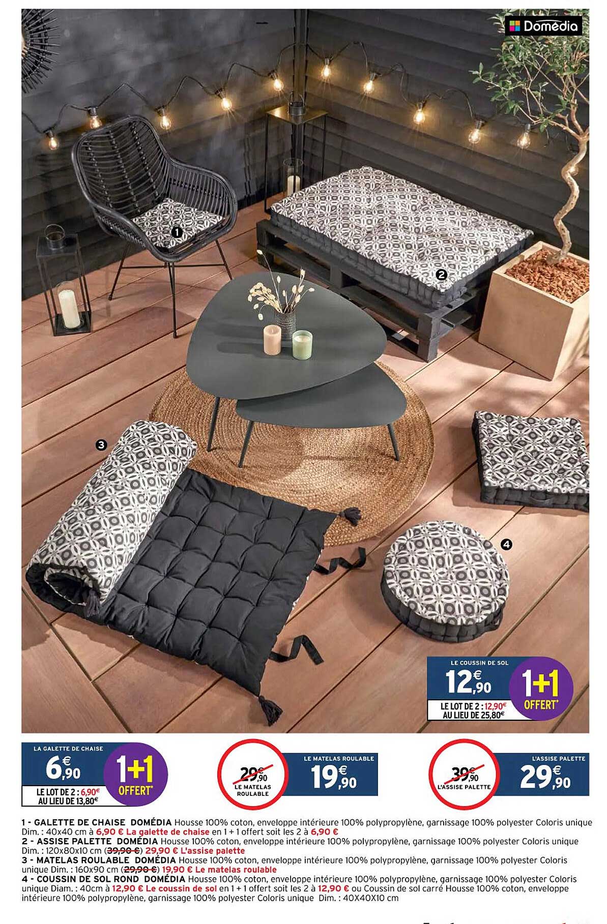 Galette De Chaise Domédia, Assise Palette Domédia, Matelas Roulable Domédia, Coussin De Sol Rond Domédia