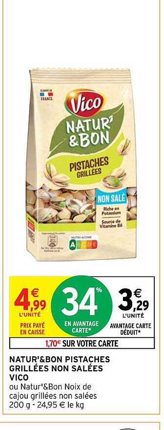 Natur' & Bon Pistaches Grillées Non Salées Vico