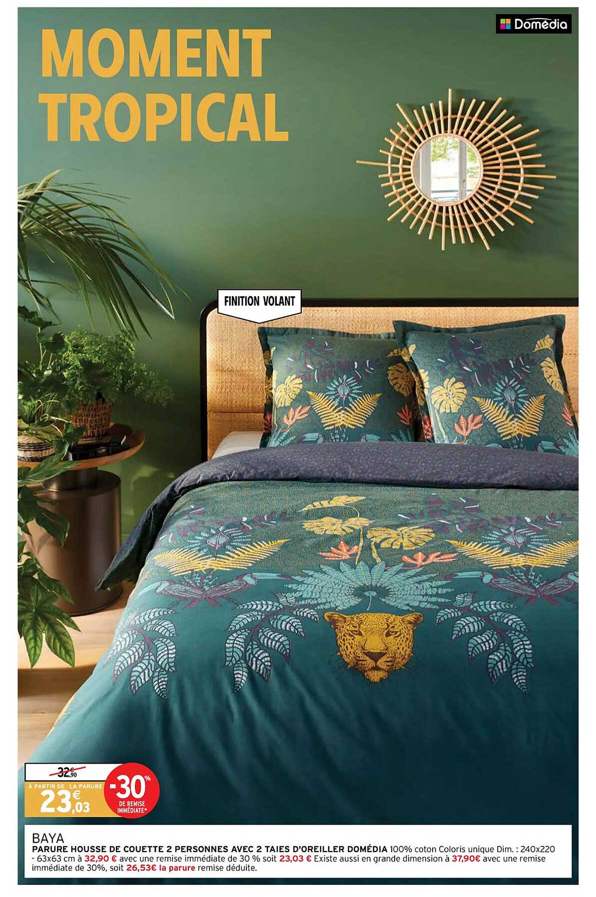 parure housse de couette 2 personnes avec 2 taies d'oreiller domédia