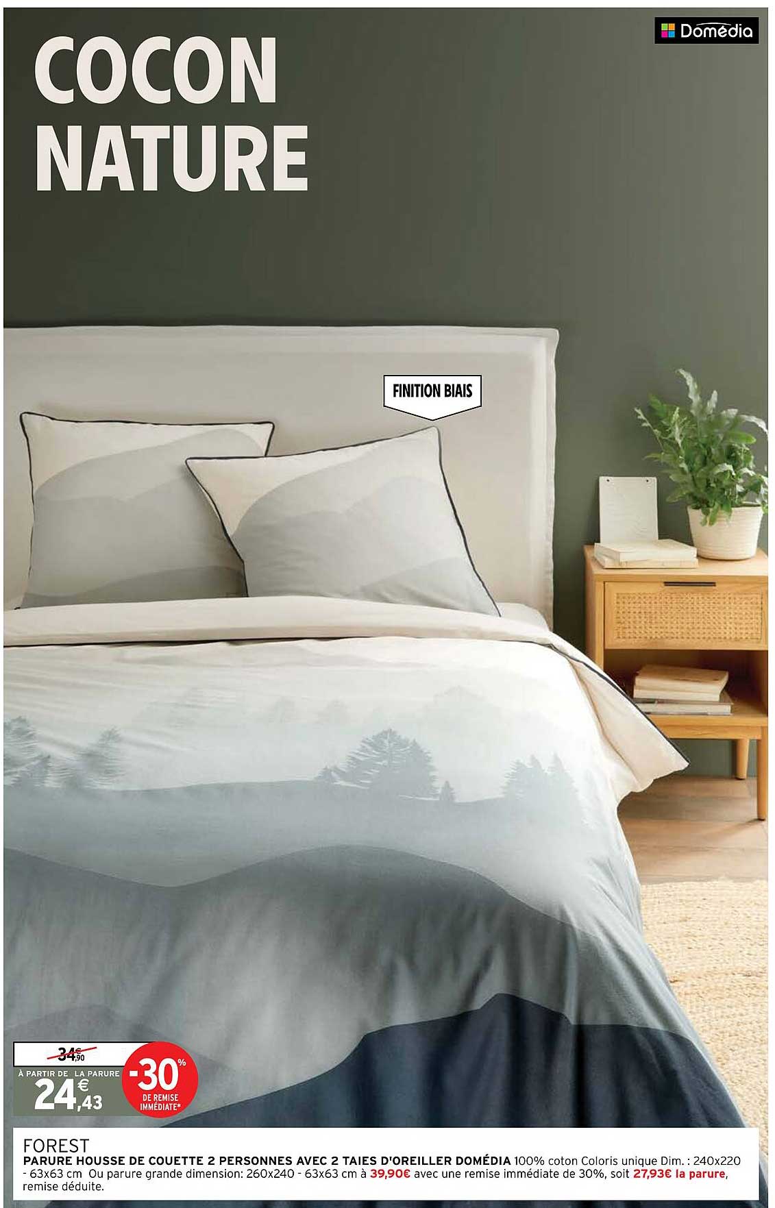 parure housse de couette 2 personnes avec 2 taies d'oreiller domédia