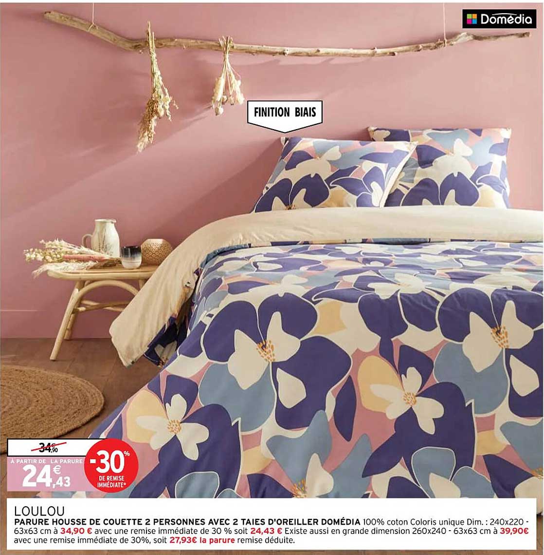 parure housse de couette 2 personnes avec 2 taies d'oreiller domédia