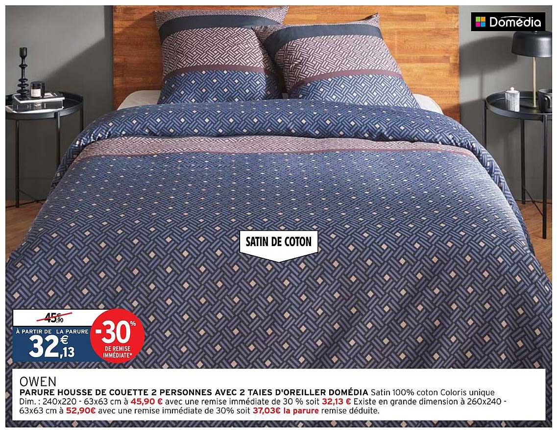 parure housse de couette 2 personnes avec 2 taies d'oreiller domédia