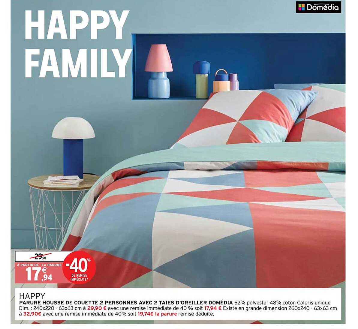 parure housse de couette 2 personnes avec 2 taies d'oreiller domédia