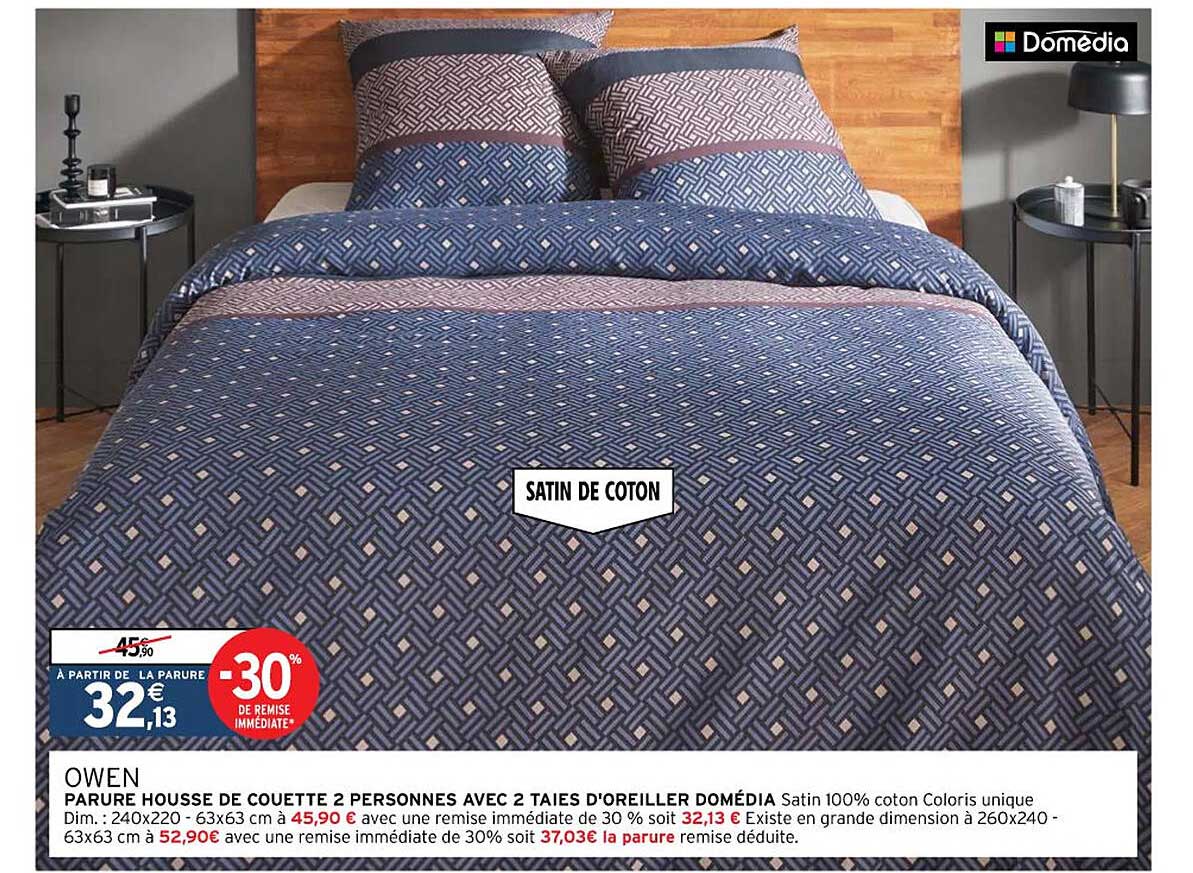 parure housse de couette 2 personnes avec 2 taies d'oreiller domédia