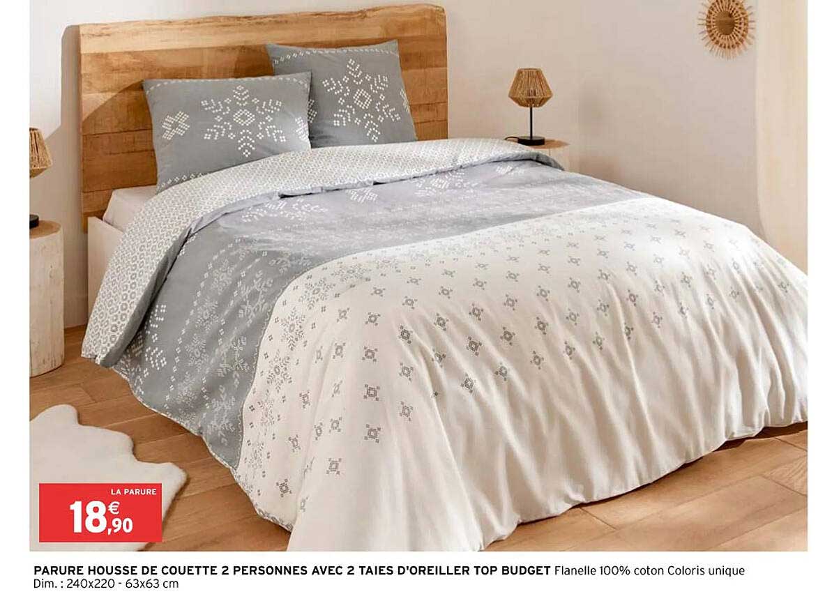 parure housse de couette 2 personnes avec 2 taies d'oreiller top budget