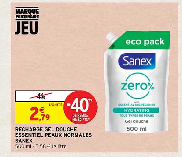 recharge gel douche essentiel peaux normales sanex