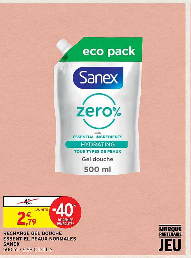 recharge gel douche essentiel peaux normales sanex