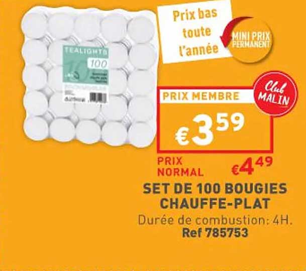 set de 100 bougies chauffe-plat