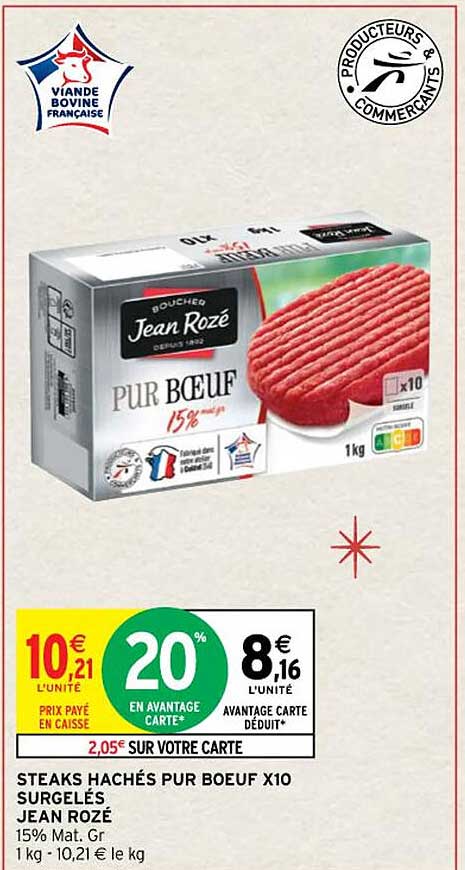 steaks hachés pur bœuf x10 surgelés jean rozé