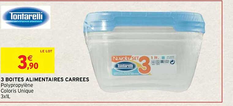 3 boîtes alimentaires carrées tontarelli